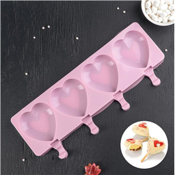 Форма для леденцов и мороженого «Сердца», 39×15 см, 4 ячейки (9,2×8,4 см),