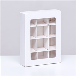 Коробка для 12 конфет, 11.5×8.7×2.5 Тонкие разделители, Белый.