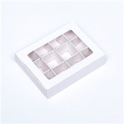 Коробка для 12 конфет, 11.5×8.7×2.5 Тонкие разделители, Белый.