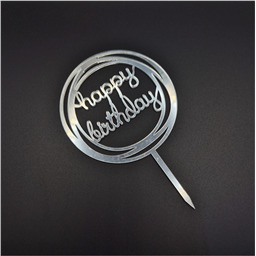 Топпер  Happy Birthday круг,прописной, серебро, арт.5