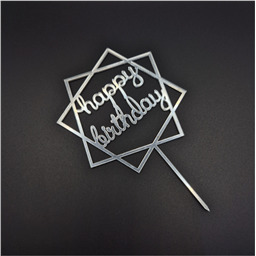 Топпер  Happy Birthday ромб,прописной, серебро, арт.5