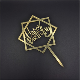 Топпер  Happy Birthday ромб, золотой, арт.4