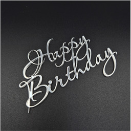 Топпер курсив Happy Birthday, серебро